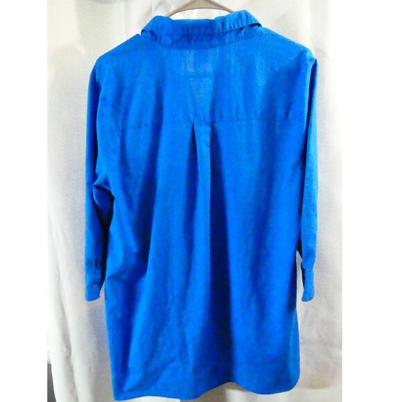 East 5th Large Women's Tunic Blouse Blue 3/4 Sleeves Collared Cotton Button Up - Picture 5 of 5
